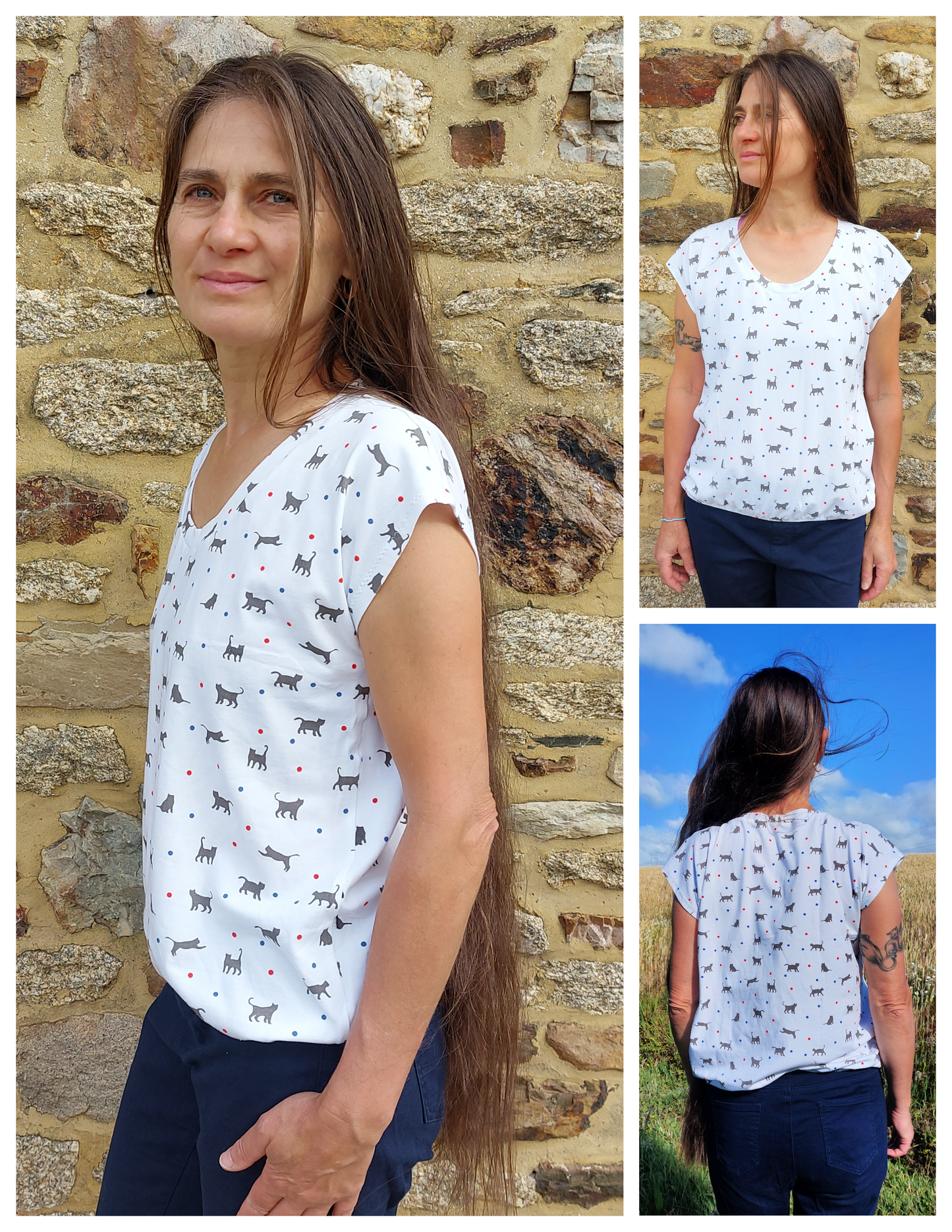 Puff Sleeve Bat Pattern Top